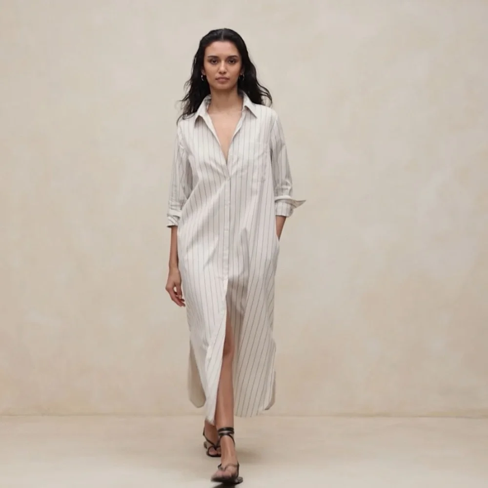 NWT BANANA REPUBLIC POPLIN MAXI SHIRTDRESS - Picture 4 of 7